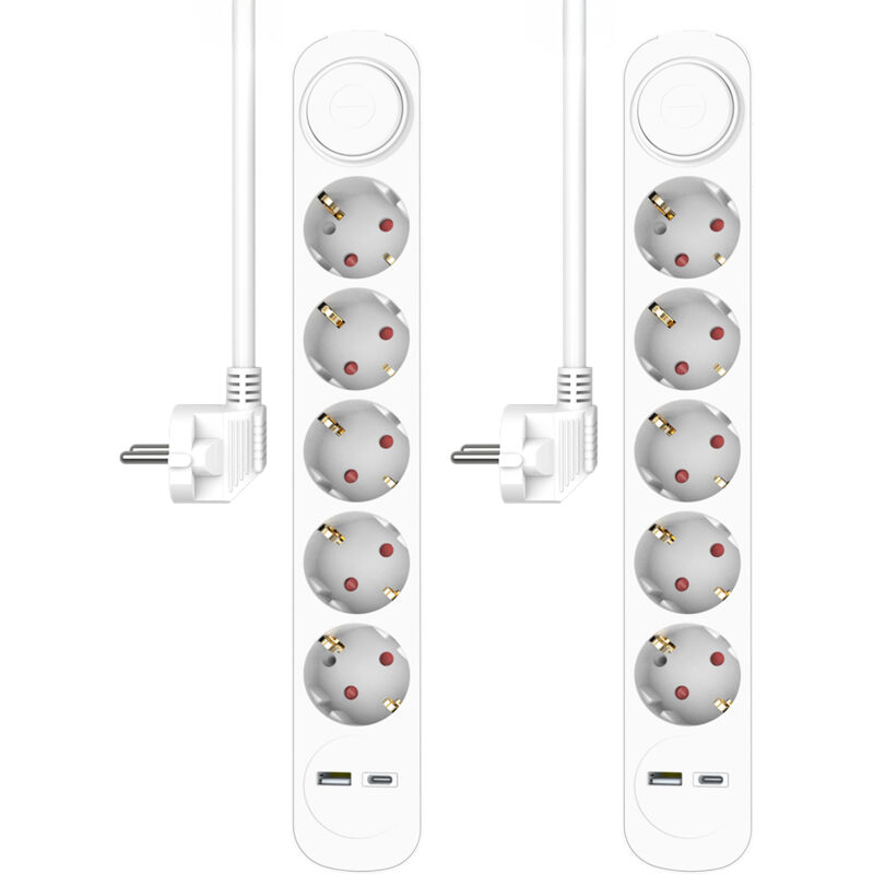 Elro 2er Set Usb Steckdosenleiste 5 Fach Mit 2-poligem Schalter, Kindersicherung Weiß