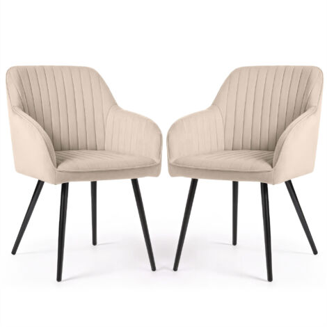 2er Set Velours Esszimmerstühle mit Ziernähten FLORENCE Beige mit schwarzen Beinen