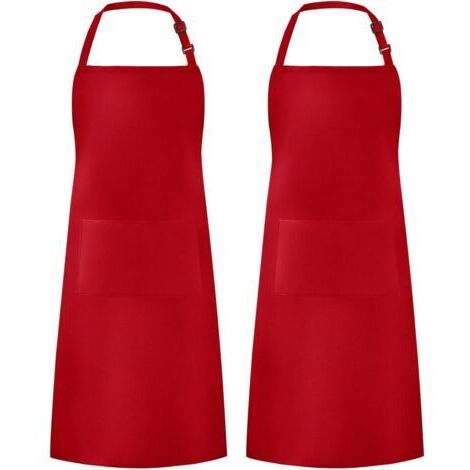 2er-Set verstellbare, wasserabweisende Schürzen mit 2 Taschen für Grill, Zeichnen, Damen und Herren, rot
