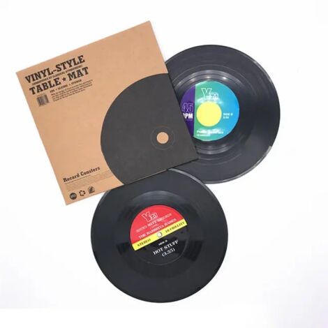 2er-Set Vinyl-Schallplatten-Untersetzer, Retro-Kaffeebecher-Wärmeisolierungsmatte, runde Matte, Becherunterlage, Tischunterlage