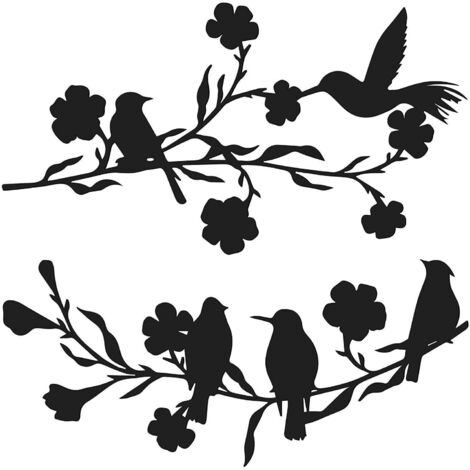 2er-Set Wandkunst aus Metall, Vögel auf Blumenzweig, Wanddekoration, Silhouetten-Kunst für Zuhause, Schlafzimmer, Wohnzimmer, Büro