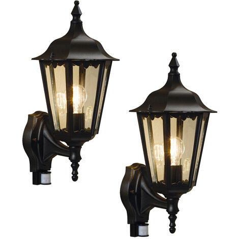 2er-Set Wandleuchten FIRENZE Bewegungsmelder, E27, Aluminium schwarz, Höhe 48 cm