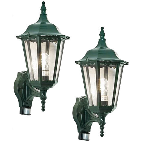 2er-Set Wandleuchten FIRENZE mit Bewegungsmelder E27, Aluminium grün, Höhe 48 cm