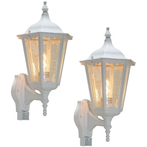 2er-Set Wandleuchten FIRENZE mit Bewegungsmelder E27, Aluminium weiß, Höhe 48 cm