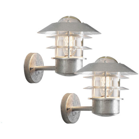 2er-Set Wandleuchten MODENA galvanisierter Stahl, E27, Höhe 24 cm, IP44