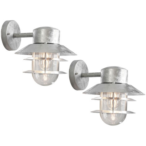 2er-Set Wandleuchten MODENA galvanisierter Stahl, E27-Sockel, Höhe 24 cm, IP44