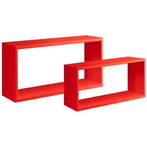 2er-Set Wandregal rechteckige Würfel, modernes Regal Bislungo - Rot