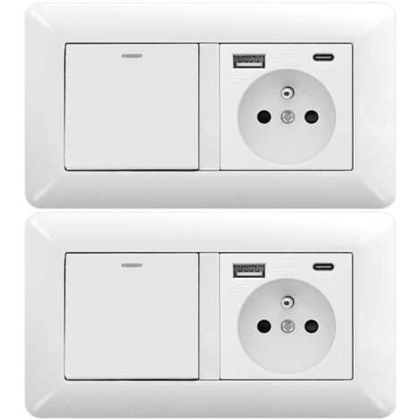2er Set Wechselschalter mit Steckdose USB C – Unterputz Steckdose Set