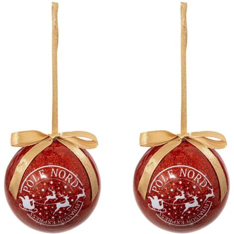 2er-Set Weihnachtskugeln aus bedrucktem Papier Stempel rot 60mm - Atmosphera créateur d'intérieur