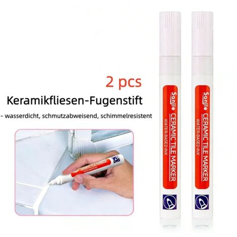 2er Set weiße Fugenstifte, schimmelresistent & wasserdicht, für Fliesenfugen in Küche und Bad – Ausbessern & Umfärben