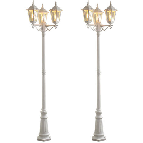 2er-Set weiße Gartenlaterne FIRENZE 3 x E27 Aluminium, inkl. Pfahl und Fundament