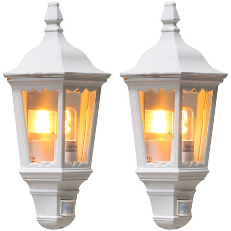 2er-Set weiße Wandleuchten Halbschale Bewegungsmelder, FIRENZE, E27, Aluminium