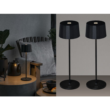 2er Set Wiederaufladbare LED Outdoor Tischleuchten dimmbar in Schwarz, Höhe 35cm