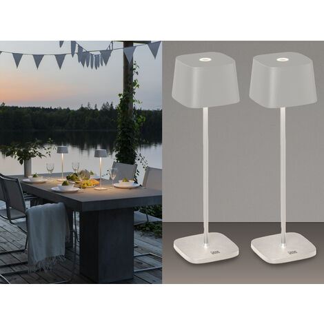 2er Set Wiederaufladbare LED Outdoor Tischleuchten dimmbar in Weiß, Höhe 36cm