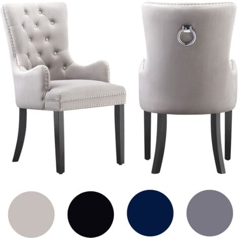 LIFE INTERIORS 2er-Set Windsor LUX Esszimmerstuhl mit Samtpolsterung und Armlehnen für Esszimmer und Küche – Hellgrau