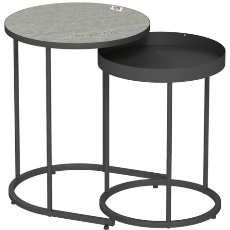 2er-Set Wohnzimmertische, ineinander verschiebbar, Tablett-Design, Metall, Grau