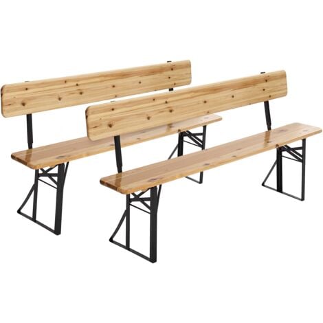 MOB EVENT PRO 2er-Set zusammenklappbarer Bierbänke aus Holz mit Rückenlehne Braun