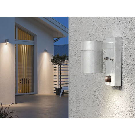 2er-SetWandleuchte MODENA, Bewegungsmelder, galv. Stahl, GU10, Höhe 9 cm, IP44
