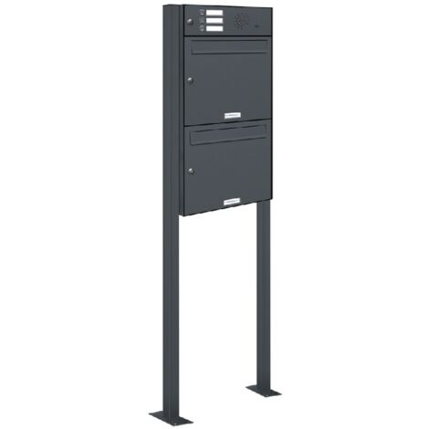 2er Standbriefkasten 3 Klingel und Sprechgitter RAL Farbe 7016 - Anthrazit
