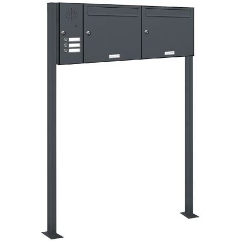 2er Standbriefkasten 3 Klingel und Sprechgitter RAL Farbe 7016 - Anthrazit