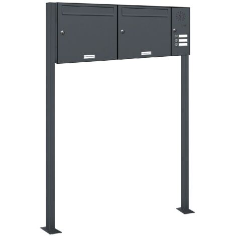 2er Standbriefkasten 3 Klingel und Sprechgitter RAL Farbe 7016 - Anthrazit