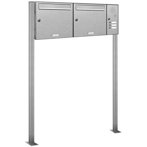 2er Standbriefkasten Anlage 3 Klingel Sprechgitter Edelstahl - Post stehend