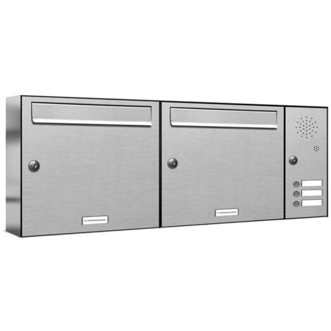 2er V2A Edelstahl Briefkastenanlage für Aufputz - Wandmontage 3 Klingel