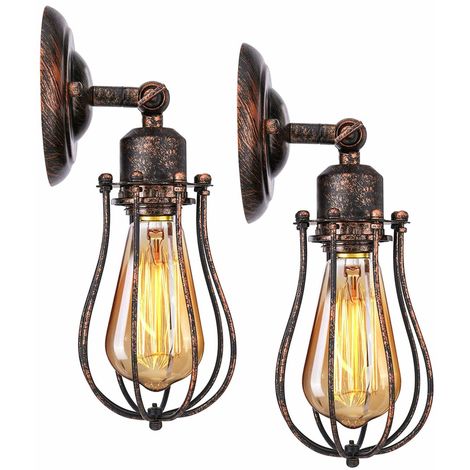 2er Wandlampe Industrial E27 Vintage Wandleuchte rustikal innen schwenkbar für Schlafzimmer Wohnzimmer Esstisch (Ohne Leuchtmittel)