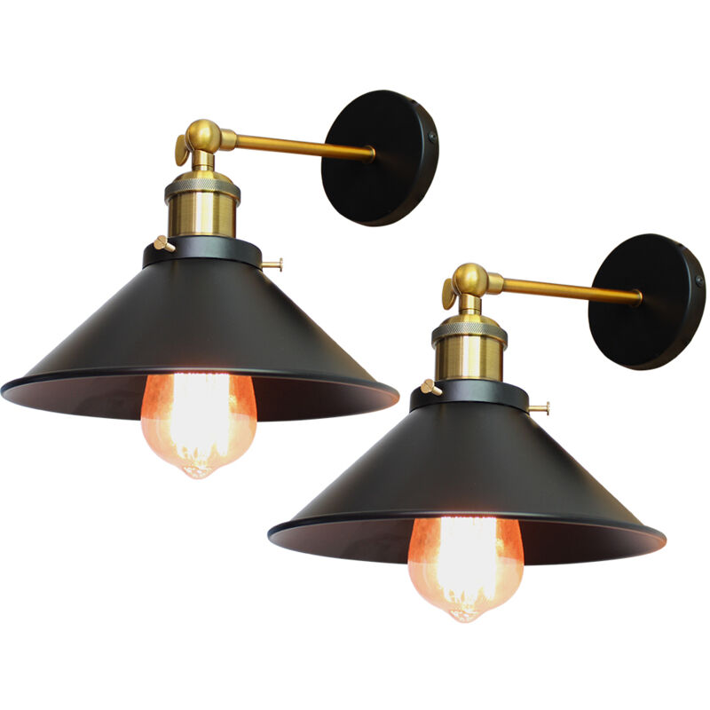 2er Wandlampe Industrielle Metall Eisen Wandleuchte E27 Verstellbare für Wohnzimmer Schlafzimmer Büro Küche Flur Ø260mm (Schwarz)