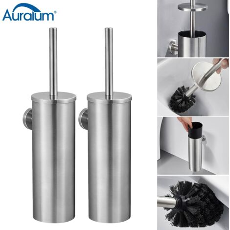 2er WC Bürste mit Halter Edelstahl Toilettenbürste Set Langer Stiel klobürste und schnell trocknendem Haltersatz fürs Bad oder Gäste-WC