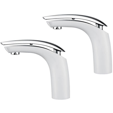 2er Weiß Chrom Badarmatur Waschtischarmatur Hochdruck Wasserhahn Bad Armatur Waschbecken Mischbatterie Einhebelmischer f. Badezimmer
