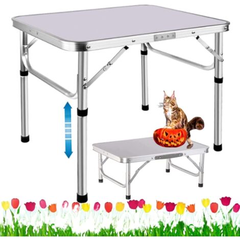 2ft Folding Table Portable Small Camping Picnic Table Garden Outdoor Foldable Dining Table with Aluminium Frame and Adjustable Height for Outdoor Indoor