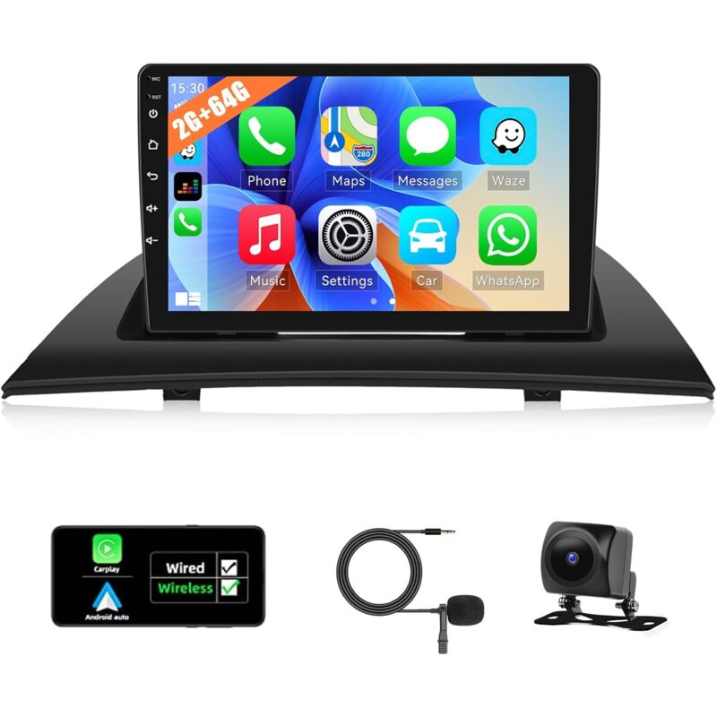 2G+64G Android 13 Autoradio pour BMW X3 E83 2004-2012 avec CarPlay Android Auto 9 Pouces 2 Din Autoradio avec Navi HiFi FM RDS BT RCA WiFi+Canbus+AHD