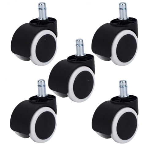 2Gt Roues Et Roulettes – Lot de 5 roulettes pivotantes jumelées – Caoutchouc gris non marquant – Diamètre 50 mm – Fixation tige lisse 11x22 mm – Charge max 160 kg
