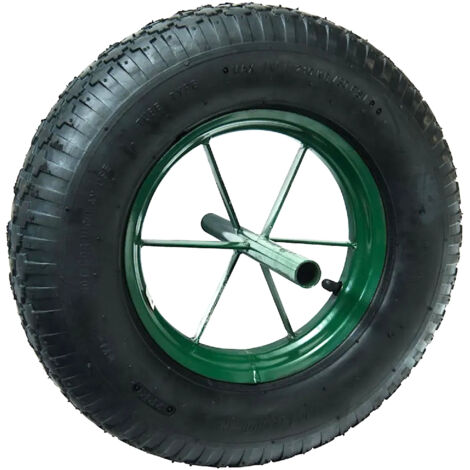 2Gt Roues Et Roulettes – Roue de brouette à pneu 400 x 100 mm – Axe acier 20 mm – Longueur moyeu 260 mm – Charge max 150 kg – Caoutchouc noir pour sols variés