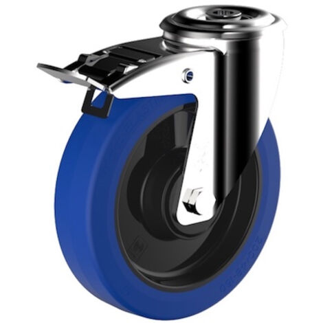 2Gt Roues Et Roulettes – Roulette à œil pivotante à frein 100 mm – Caoutchouc élastique EASYROLL® bleu – Charge max 180 kg – Pour sols accidentés