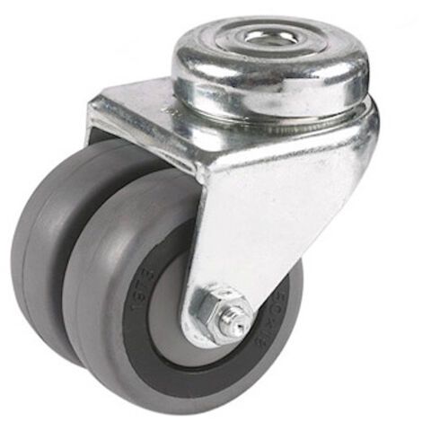 2Gt Roues Et Roulettes – Roulette œil jumelée pivotante 50 mm – Caoutchouc gris non-marquant – Charge maximale 60 kg – Pour sols délicats et chariots légers
