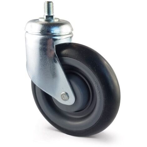2Gt Roues Et Roulettes – Roulette pivotante 125 mm – Tige filetée M12x16 – Caoutchouc gris non-marquant – Charge 80 Kg – Roulements à billes de précision