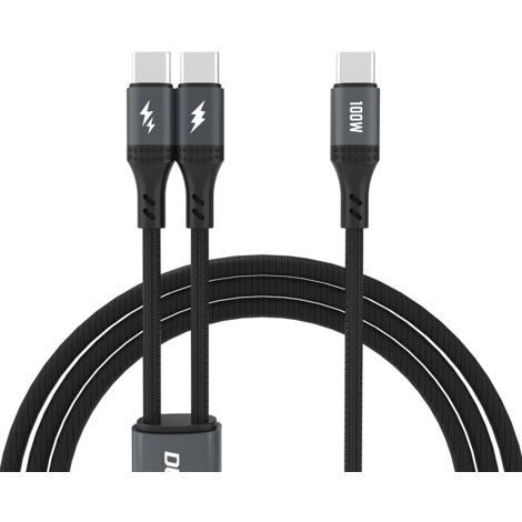 2in1 L3F Kabel zum Laden von 2 USB-C Telefonen - 2x USB-C 100W 1,2m - schwarz