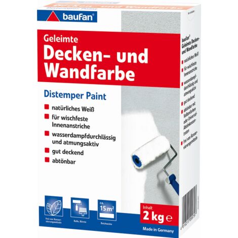 BAUFAN BAUCHEMIE LEIPZIG GMBH Baufan Geleimte Decken- und Wandfarbe 2 kg weiß Geleimte Weiß Wandfarbe Decken- Decken 2kg Baufan Geleimte