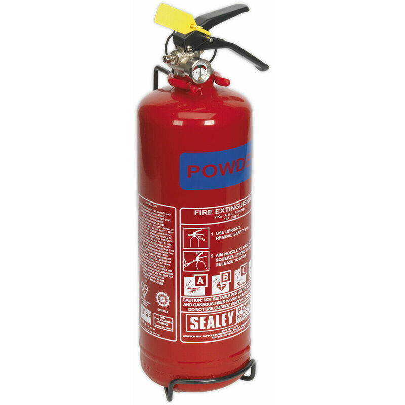 2kg Refillable Dry Powder Fire Extinguisher - Mounting Bracket - Pressure Gauge
