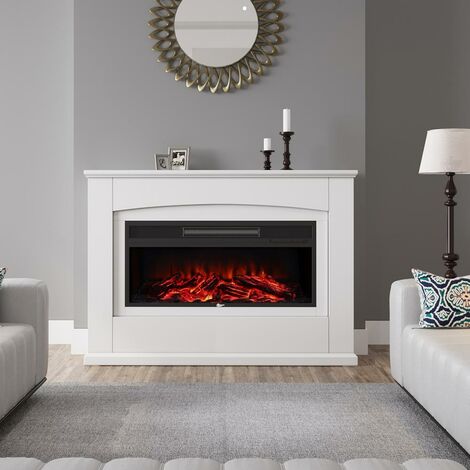 2KW Electric Inset Fireplace Heater with White Wooden Mantel