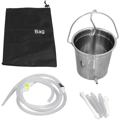 2L Enema Bucket Kit with Silicone Tubing Nozzle Tips Storage Bag Stainless Steel Coffee Milk Barrel