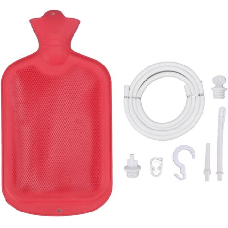 2L Home Enema Bag Set Corrugated Hose Hook Buckle Sieve Rubber Enema Bag Kit for Showering Red