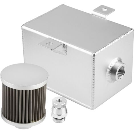 2L Modifizierter universeller Kfz-Öltank aus Aluminium mit Entlüftungsfilter (Silber)
