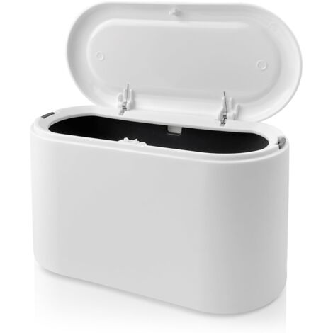 2L Poubelle de Table Avec Couvercle à Bouton-Poussoir, 22 × 11 × 13cm Blanc Petite Poubelle Chambre Mini pour Bureau, Voiture, Salle Bain Cuisine et Chambre