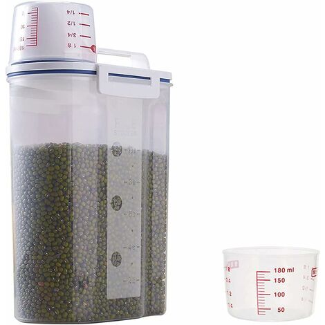 2L Vorratsdosen, Tierfutterbehälter, luftdichter Vorratsbehälter für Lebensmittel mit Deckel + Messbecher, 2kg luftdichter Getreidebehälter JUNJUN