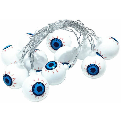 2m 10 LED Eyeball Design String Lights Mode de luminosité constante 2 AA alimenté par batterie pour Halloween Party Home Decor Cadeaux Blanc chaud