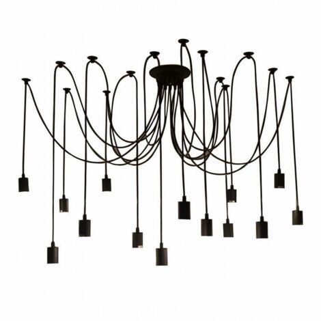 2M 14 Teste Lampadari a Sospensione Classica Plafoniere Orientabile E27 Lampadario Retrò per Sala da Pranzo Camera da Letto Hotel Nero