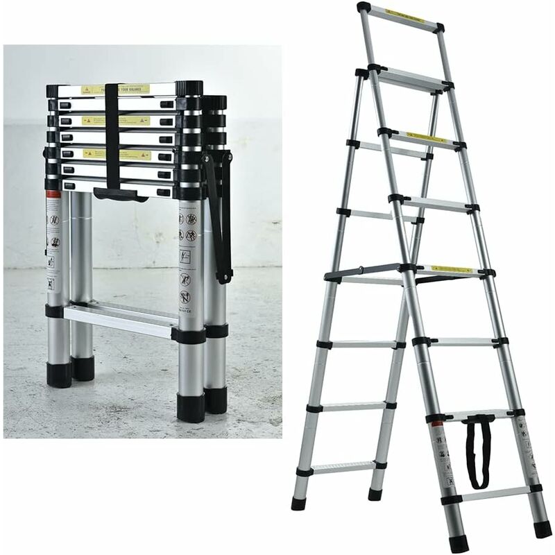 2M-2.3M Telescopic Ladder Aluminium Herringbone Ladder Extendable Ladders Combination Ladder,for Decorating, Painting